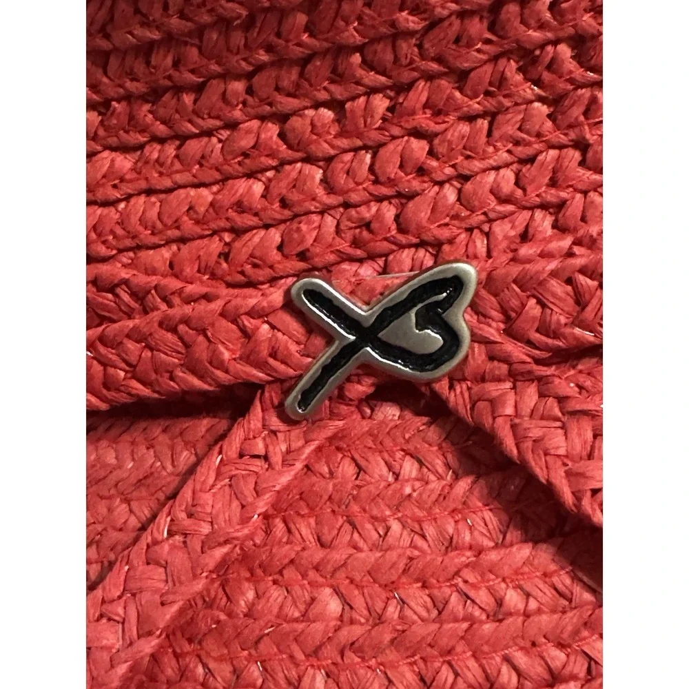 BETMAR NEW YORK Floppy Sun Hat Women's Red Paper Straw Wide Brim Beach LOGO‎